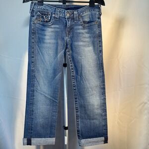 True Religion Womens Capri Jeans Size 30 USA Made Flap Pocket Cropped Denim